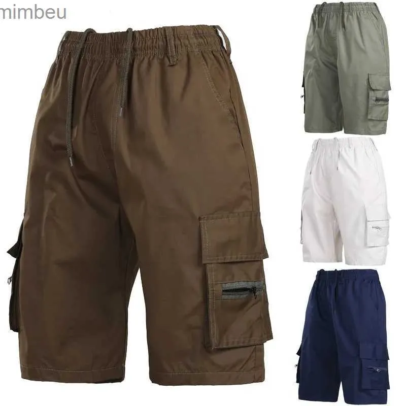 Mäns shorts herrar shorts elastisk midja multi-pocket last shorts män sommar avslappnad solid midja överdimensionerad kort homme s-4xl korta byxor menl240111