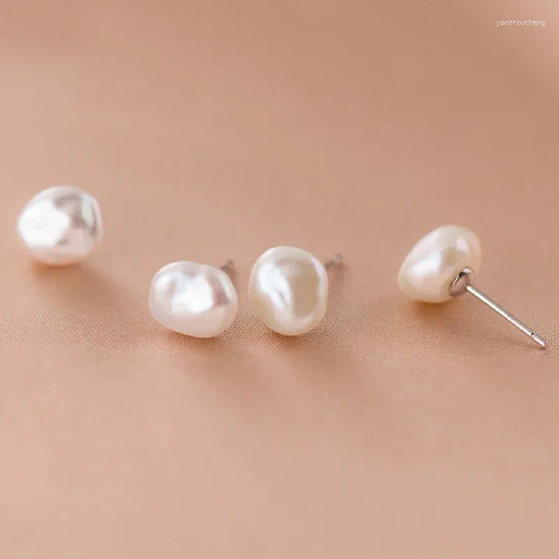 Pendientes de tuerca con forma Irregular barroca de perlas naturales de agua dulce, joyería de estilo Simple de plata esterlina 925 de 7-8mm, regalo para mujer