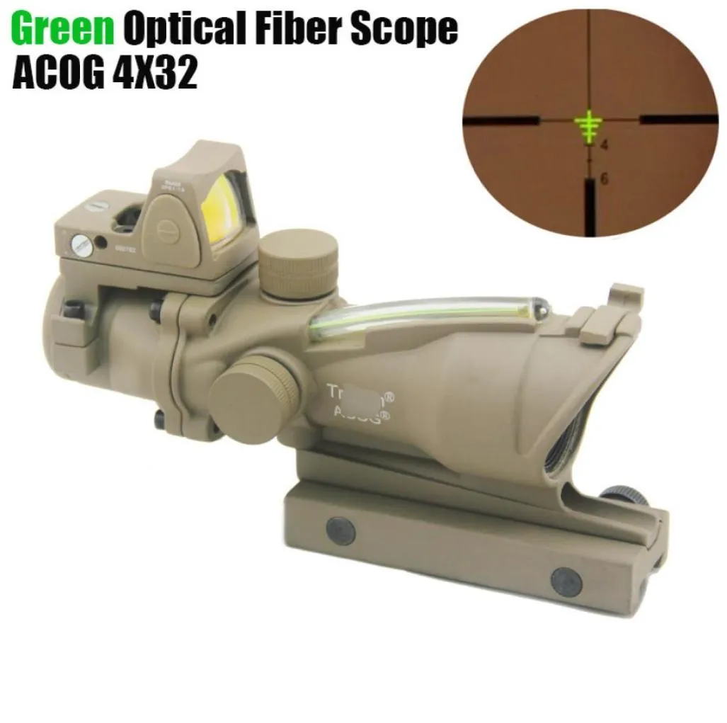 Nytt Trijicon ACOG 4x32 Fiberkälla Green Optical Fiber Real Fiber Riflescope med RMR Micro Red Dot Sight Dark Earth8000831