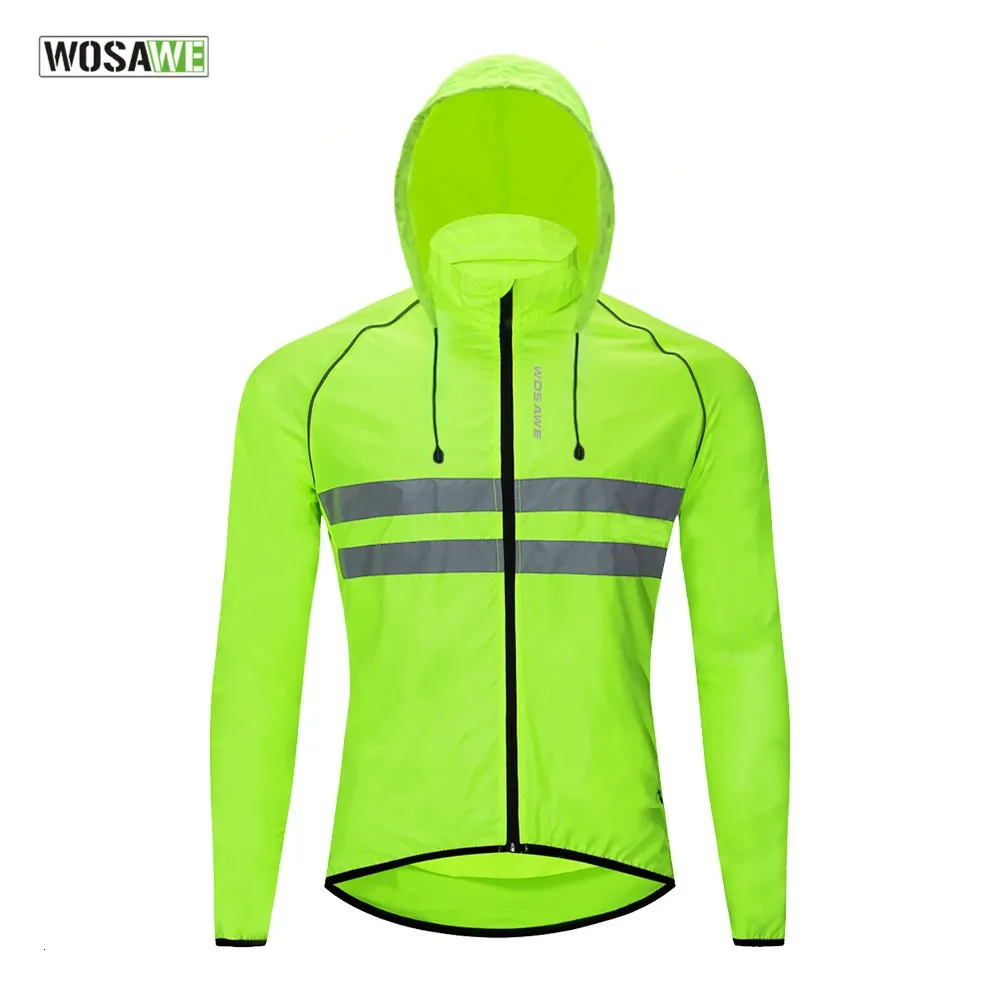 Wosawe Men's Cycling Jacket Hooded Reflective Vest Wind Coat Windproof Bike Windbreaker Riding Bicycle Cycle Clothing 240112