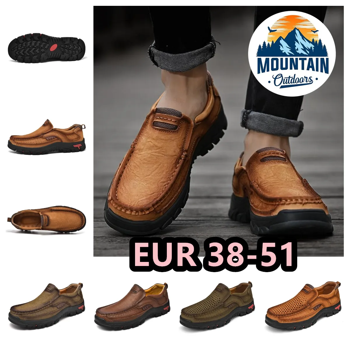 Utomhuslöpare Mens Trainer Sports Sneaker Designer Shoes Läder Mountain Anti Slip Wear-Resistent Breath Sweat Wicking Big Size 38-51