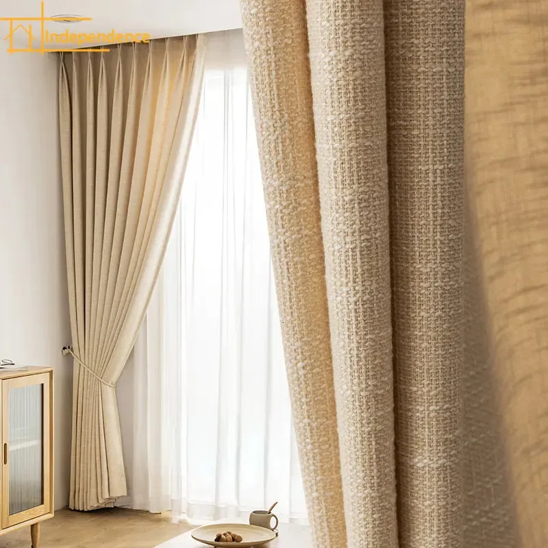 Cream Curtain for Living Room Dining Bedroom Home Door Decoration Semi-shading Bedroom Luxury Thick Cotton Linen Modern Window 240111