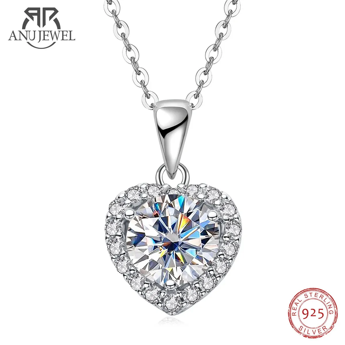 AnuJewel 1ct D Цвет Сердце Подвеска Стерлингового Серебра 925 пробы 4023 см Ожерелье Свадебные украшения оптом 240112