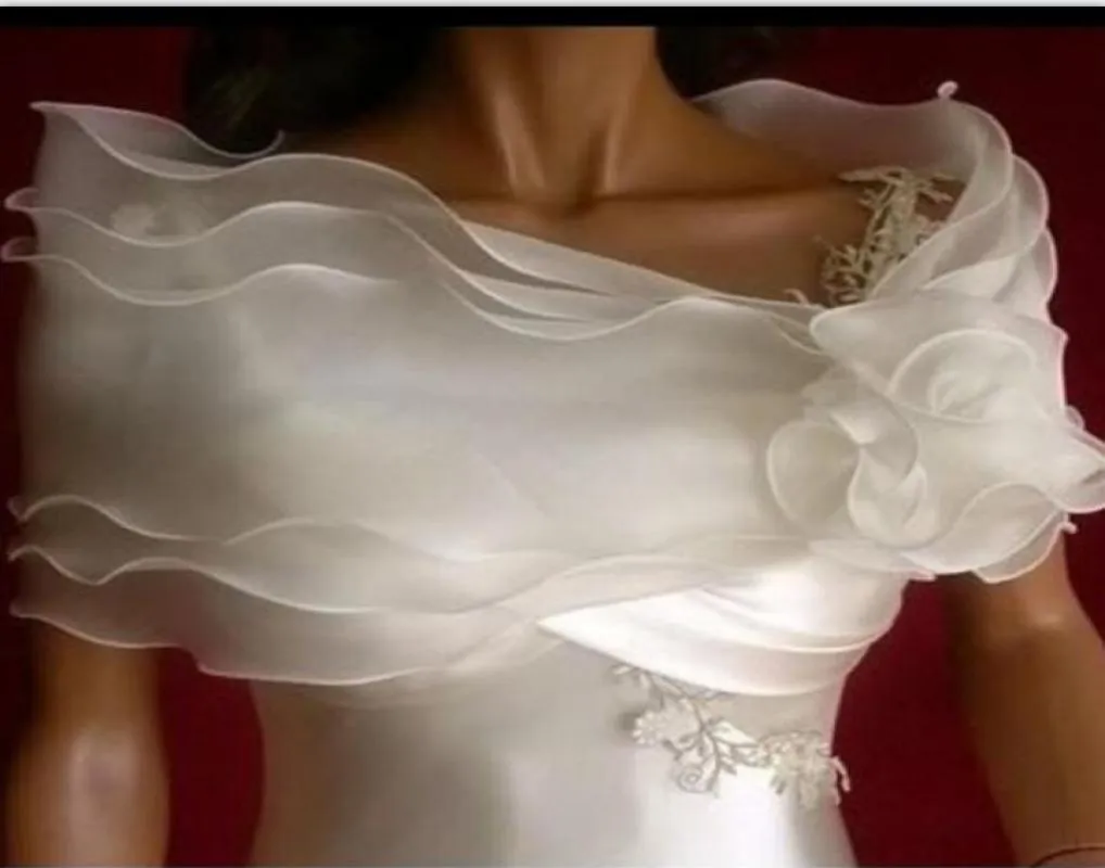 Off Shoulder Chiffon Bolero Jacket Bridal Shrug Bride Wraps Wedding Dress Accessories Favors With Hand Made Flowers9880924