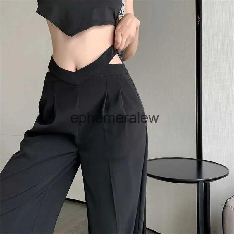 Pantaloni da donna Capris Lucyever scava fuori vita alta dritti moda donna cerniera posteriore gamba larga tuta da donna Y2K streetwear pantaloni larghi