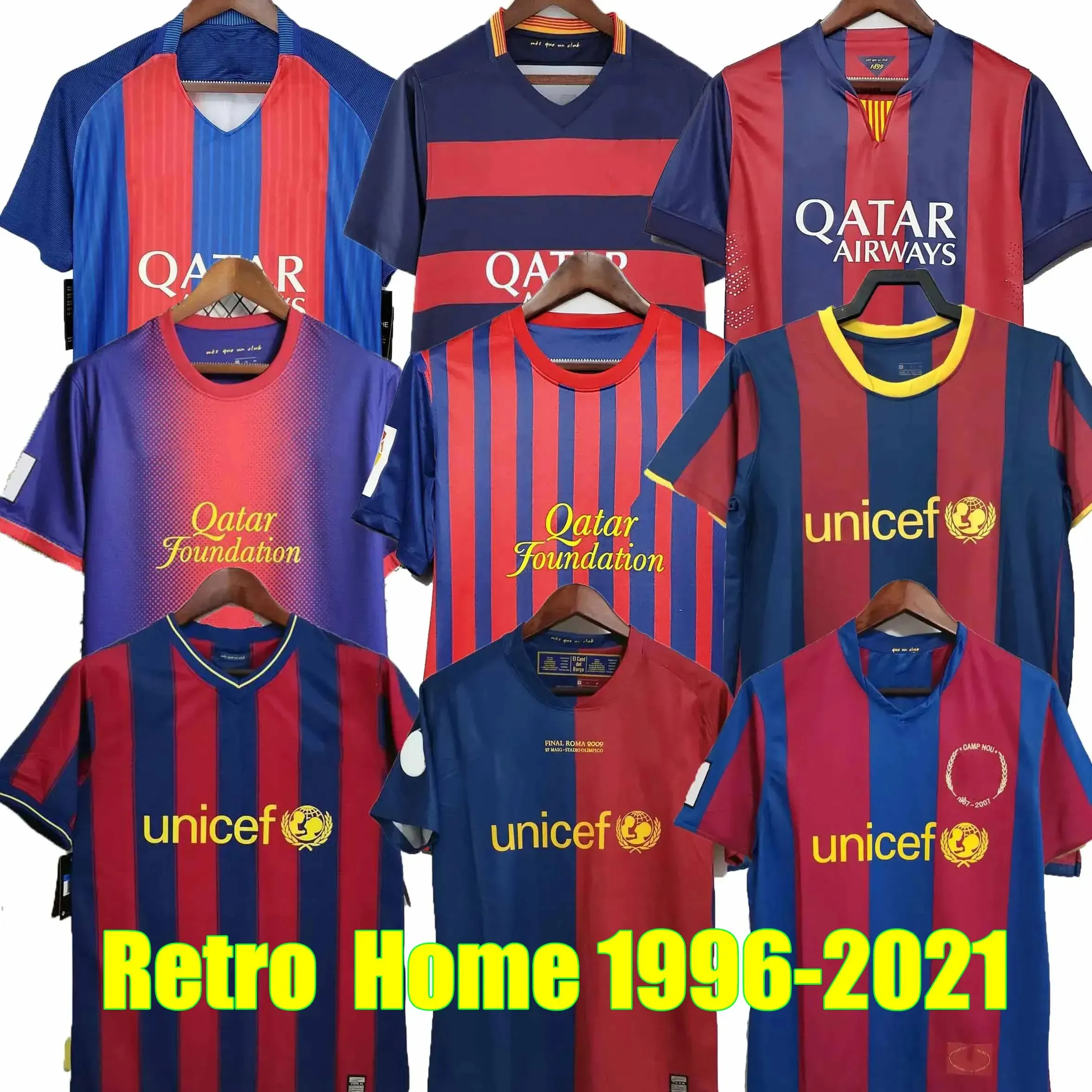 Retro Home Barcelona soccer jerseys barca 96 97 08 09 10 11 XAVI RONALDINHO RONALDO RIVALDO HENRY Iniesta finals classic maillot de foot 12