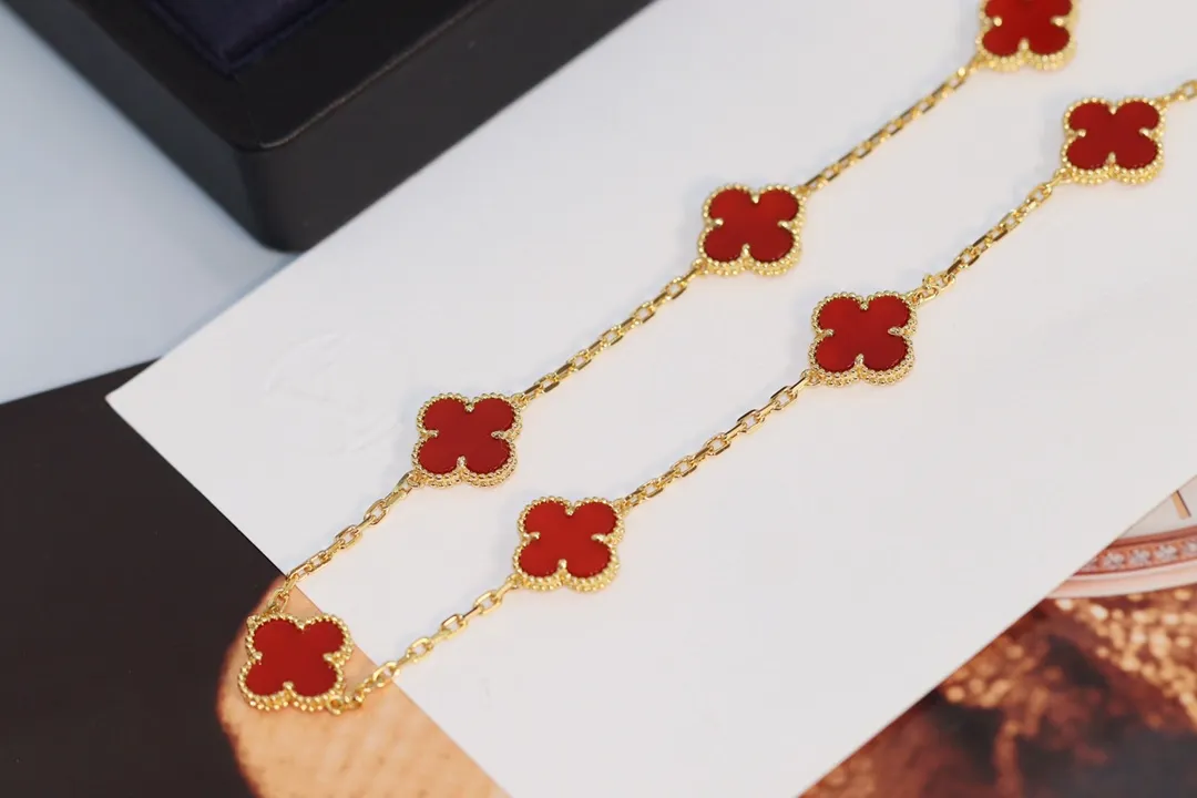 Diseñadores de collar de oro rosa para mujeres 10 flores top v-gold 18K con trébol Collares pendientes Cadena de diseñador clásico de oro de primera calidad Joyería de boda con caja