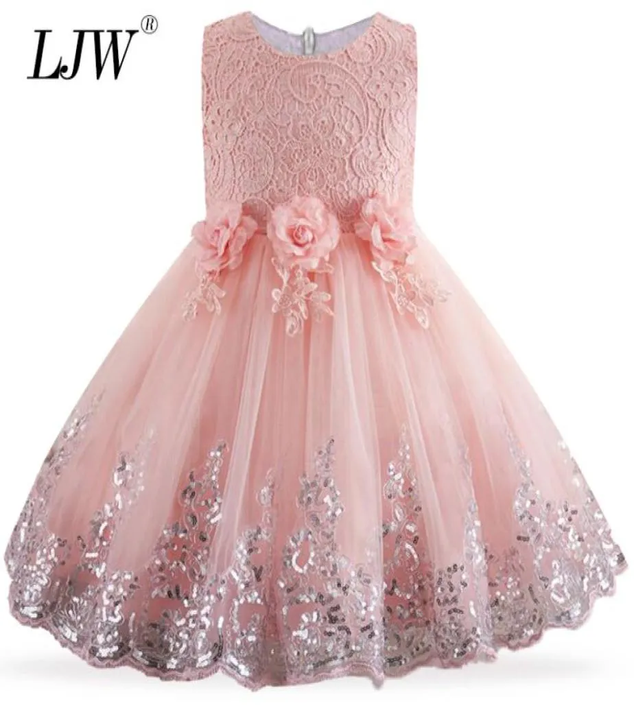 2018 Paillettes in pizzo Abito da sera formale da sposa Tutu Abito da principessa Flower Girls Abbigliamento per bambini Festa per bambini per vestiti per ragazza Y18915868937