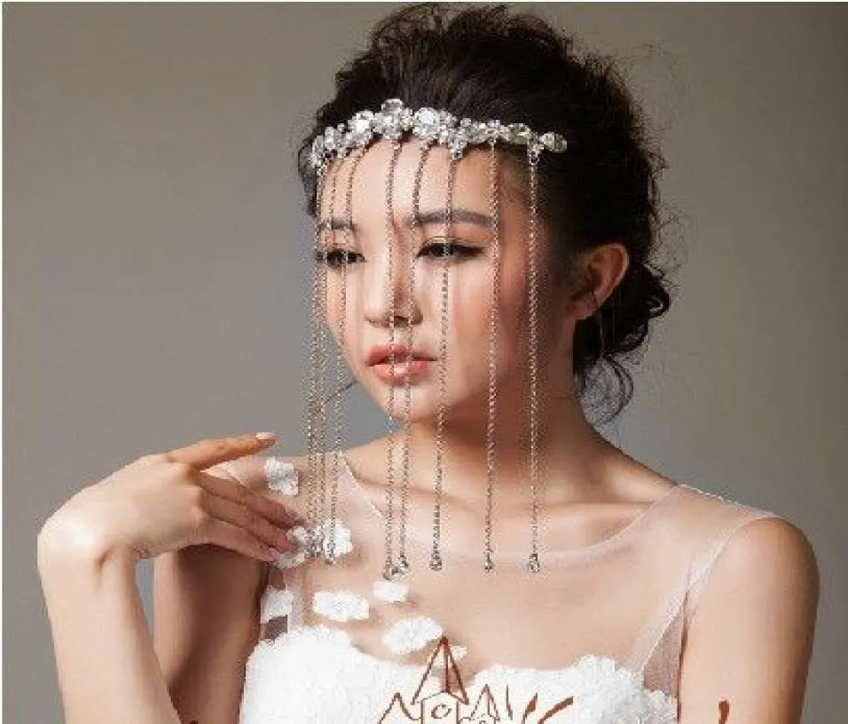 Rhinestone Bridal Hairband Noble Bridal Headpieces Crown Tassels Bridal Dress Accessories9864526