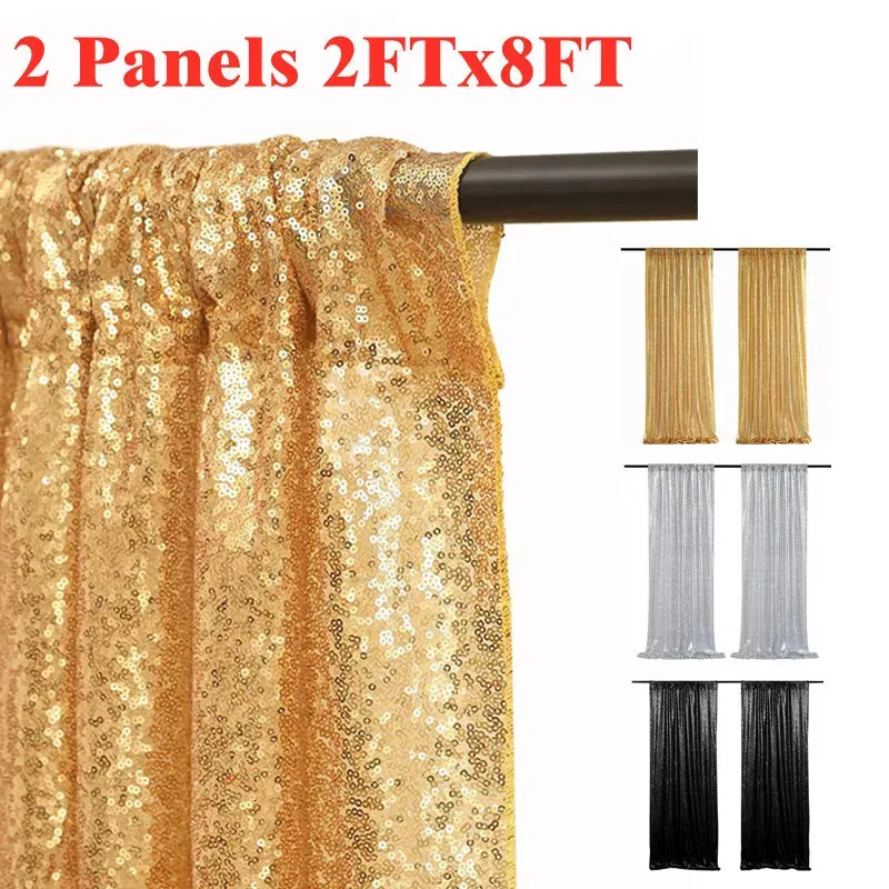 Gold/Silvery Sequin Backdrop Curtain 2 Paneler - 2ftx8ft Sequin Curtain för Party Wedding Sequence Backdrop Stage Decorations 240111