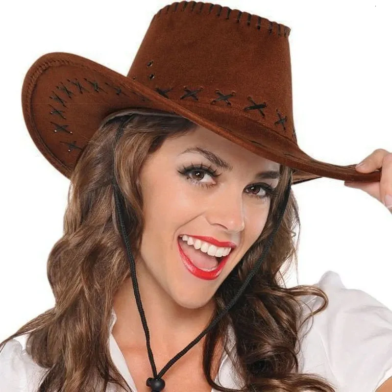 Casual Western Cowboy Hat Hat Hat Cowgirls Child Kapelusz sztuczny zamsz szeroko rozbijanie Halloween mężczyzn Kapelusz 240111