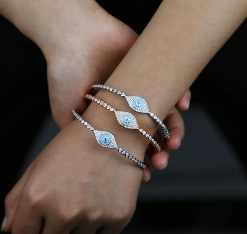 New Turkish Evil Eye Charm Bangle Bracelets For Women Fatima Lucky Cubic Zircon tennis chain Bangle wedding Jewelry whole4401846