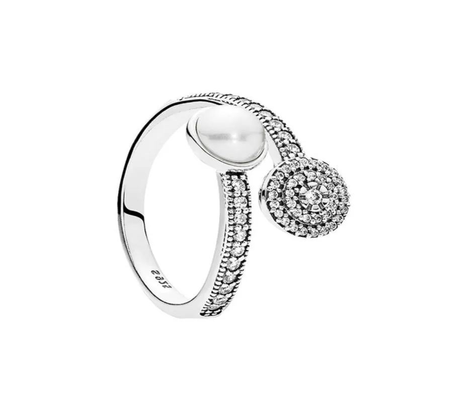 Witte Kristallen Parel Heldere CZ Diamant 925 Sterling Zilveren Ring Set Originele Doos Voor Lichtgevende Glow Ring Vrouwen Meisjes Bruiloft sieraden7679032