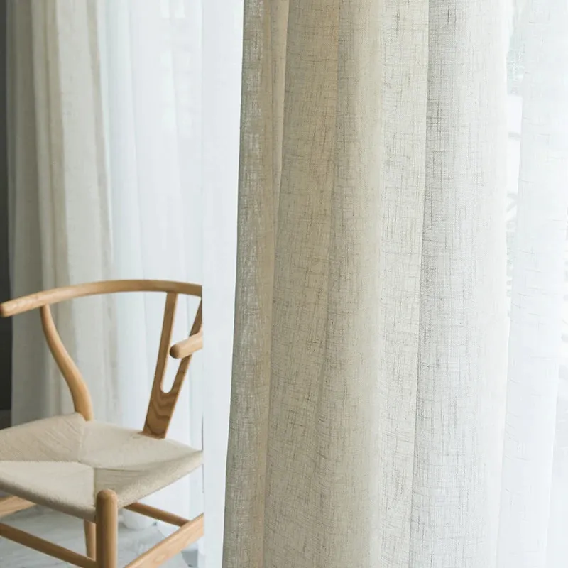 Rideau en lin de style japonais moderne Épaissir les rideaux transparents contractés chambre vague fenêtre balcon tulle ombrage fenêtre écran 240111