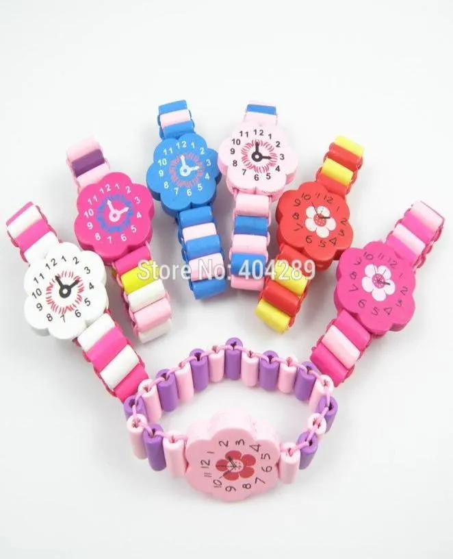 12 PCS Kids Girl Colorful Wood Bracelets الأطفال مرونة Watchbands Child Toy Jewelry Gully Birthday Gift3500593