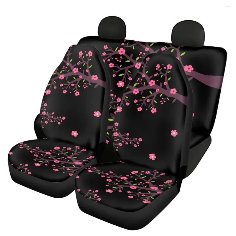 Car Seat Covers Pink Cherry Blossom Pattern Full Set Interior For Women General Front And Rear Cover Soft Easy To Install Autos Decor