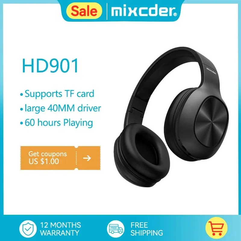 Tarjetas Mixcder Hd901 Auriculares Bluetooth Auriculares inalámbricos Auriculares con micrófono Tarjeta TF para teléfono Música Auriculares ajustables plegables