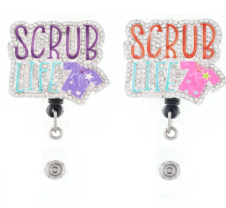 Portachiavi moda Scrub Life Porta ID retrattile con strass per accessori per nome infermiera Bobina porta badge con clip a coccodrillo8707306
