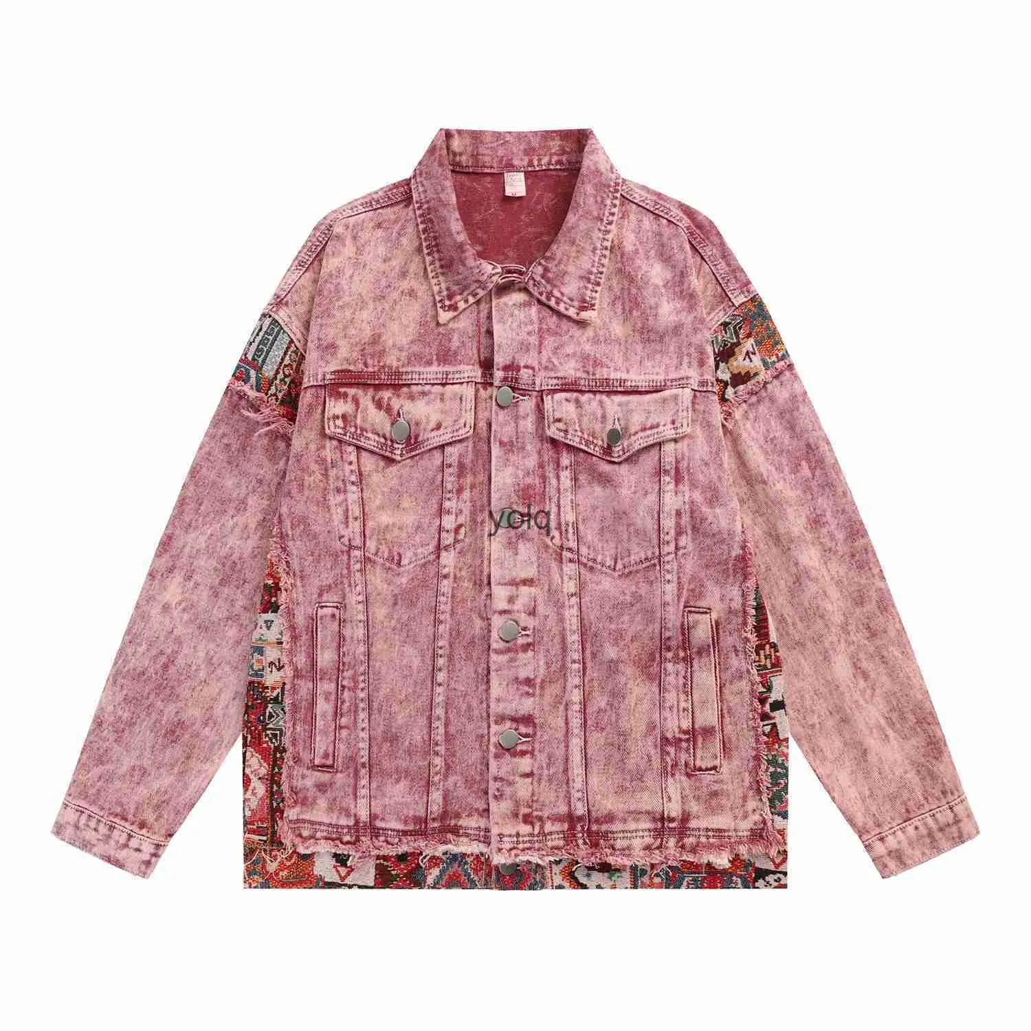 Men's Jackets Vintage Washed Worn Jean Jaet for Mens 2023 Oversized Embroidery Flower Patchwork Denim Jaet Distressed Couple Outerwearyolq