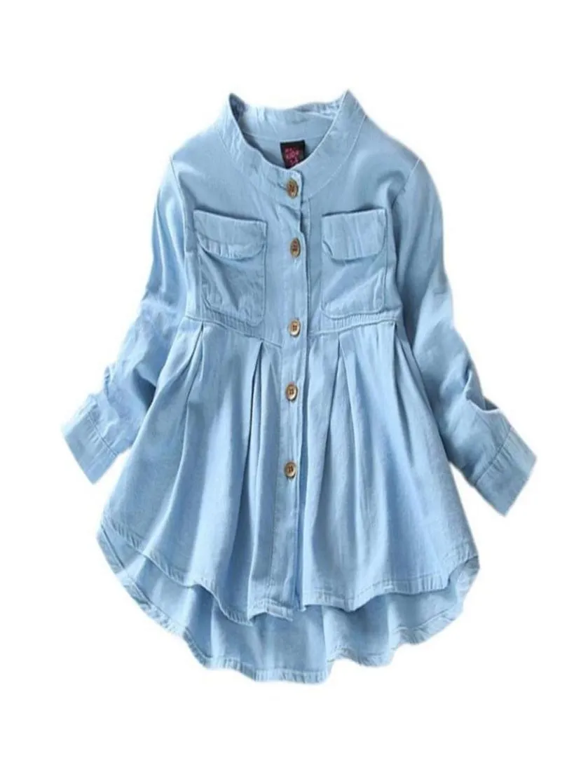 New Spring Fashion Kids Girls Demin Demin Fabric Long Sleeve Shirt Clothing 78965687263470