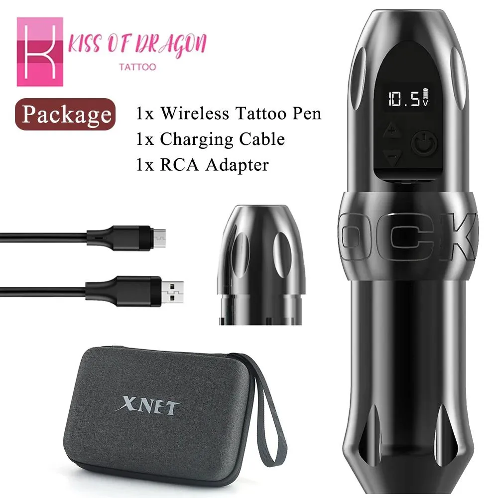 Machine Kiss of Dragon Wireless Tattoo Hine Pen Gun Roterende batterij Sterke kernloze motor LCD digitaal display voor artiestenlichaam