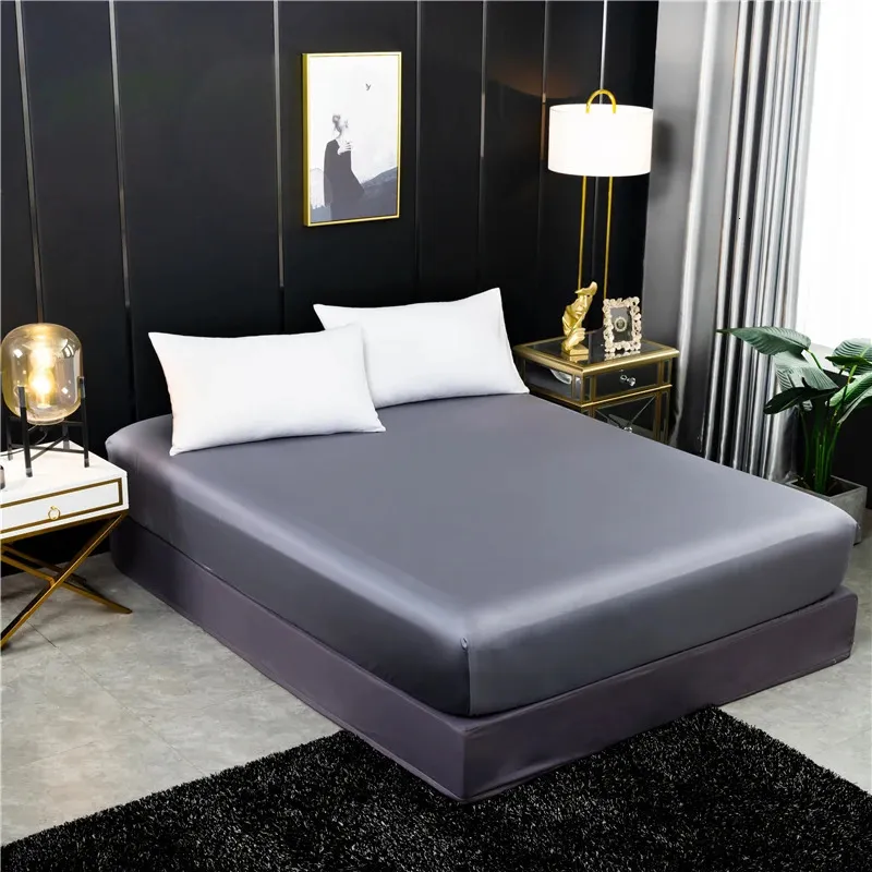 Naturalny jedwabny z jedwabiu Mulberry Pasped Four Corners z elastycznym materacem Mattress Cover Solid Kolor Arkusz FIT Arkusz 240111