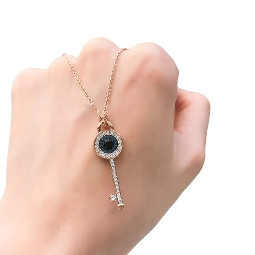 Swarovskis Necklace Designer Women Original Quality Pendant Necklaces Rose Gold Devil's Eye Key Necklace Female Element Crystal Key Chain