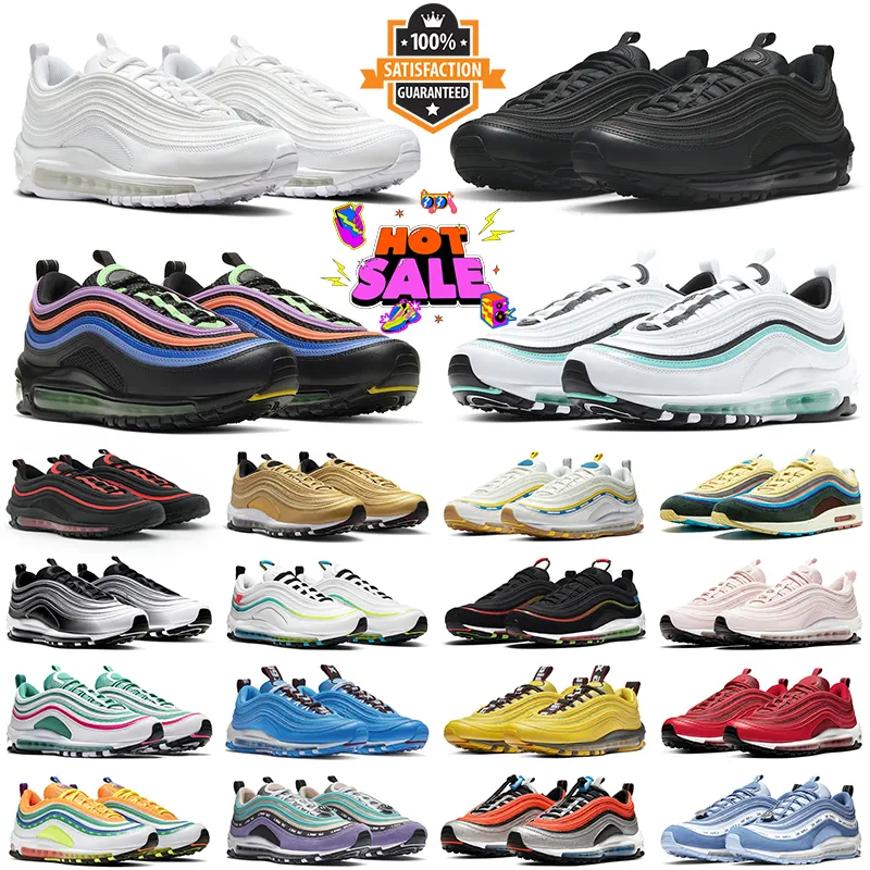 Designer Hommes Femmes 97 97s Chaussures de course Triple Black White Sean Wotherspoon Midnight Navy Metallic Gold Gym Red Sail Bonne journée UCLA Bruins baskets d'entraînement pour hommes