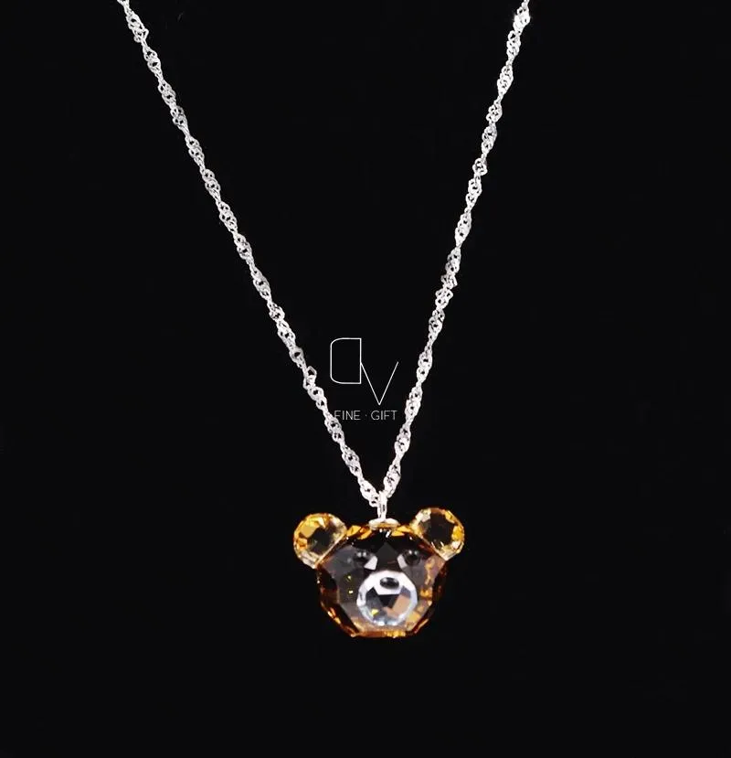 Pendants Fashion 925 Sterling Silver fine Crystal Lovely bear Pendant Necklace Cute Crystal Silver Chain Girl Children Gift jewelry earri