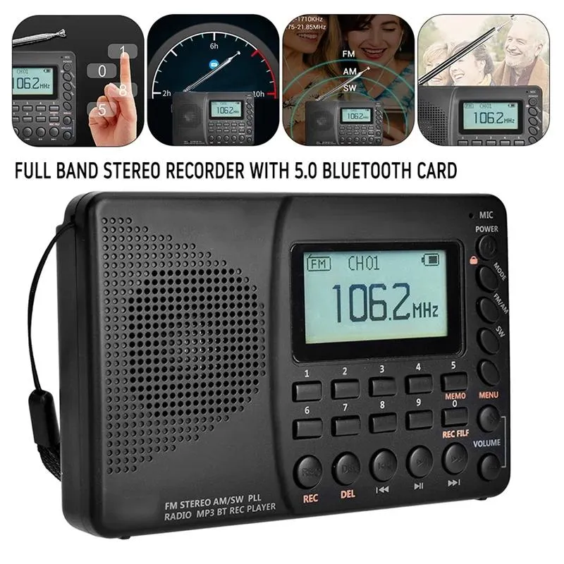 Luidsprekers Pocket Am FM SW Radio FM Portable LCD Display BluetoothCompatible Pocket Support TF -kaart USB Recorder Radiogram