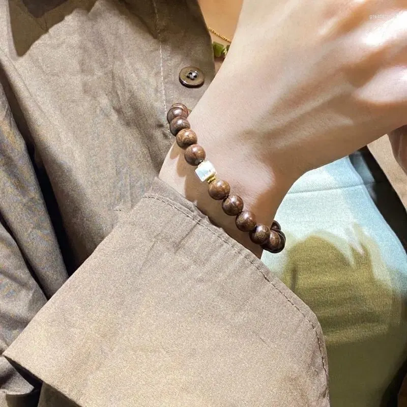 Chinese Style Wood Bracelet Liudao Wood Shoushan Stone, Unisex