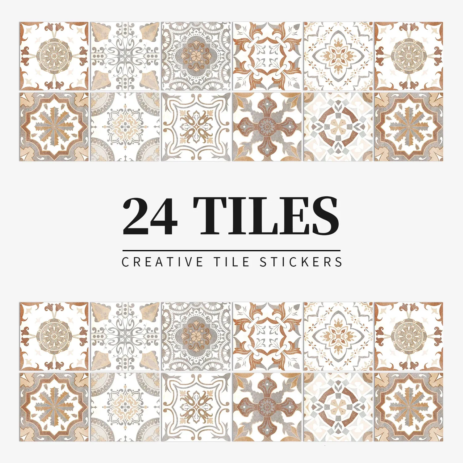 24 ste Art Tile Selfadhesive 3D Wall Sticker Kök tapeter väggmålningar Vattentäta dekaler för vardagsrum badrumsdekoration 240112