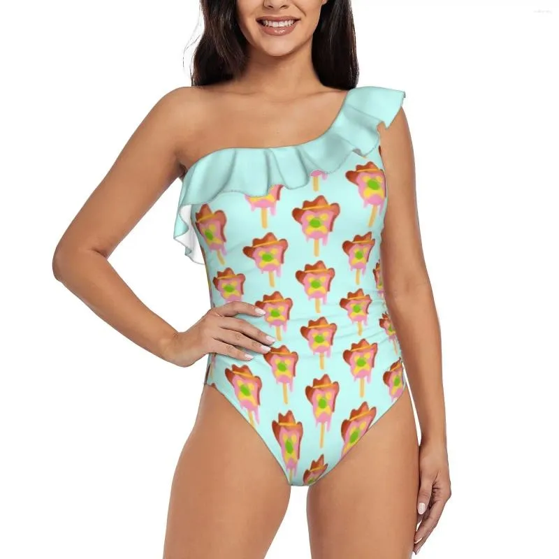 Roupa de banho feminina bolha o bill (nariz verde)-azul um ombro plissado maiôs sexy peça maiô feminino monokini makemerriness