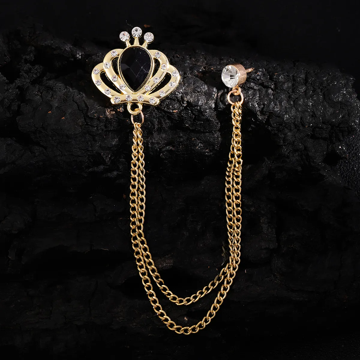 Corona d'oro intarsiata con diamanti neri che modellano uomini e donne personalità della moda universale accessori per abbigliamento formale spilla per abbigliamento