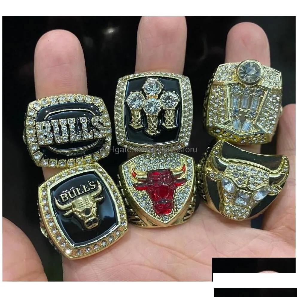 solitaire ring 6pcs chicagobl backetball team champions championship set with wooden box trophy souvenir men women boy fan brithday