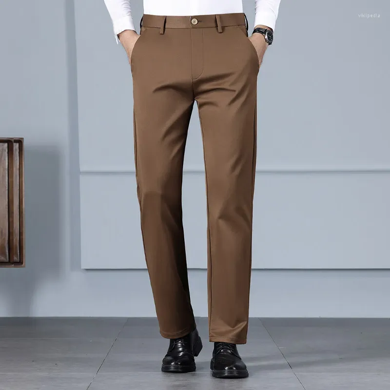 Herenbroeken Herfst Klassieke Mode Bruine Hoge Taille Twill Broek Rechte Business Casual Merk Mannelijke Kleding