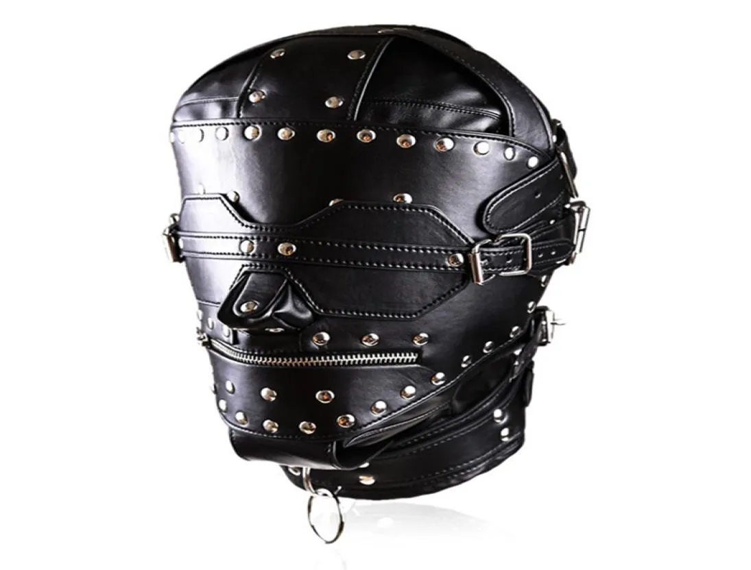 Masque de bondage BDSM en cuir SM, tête totalement fermée, équipement de retenue, jeu sexuel pour adultes, jouets sexuels pour couples 3667622