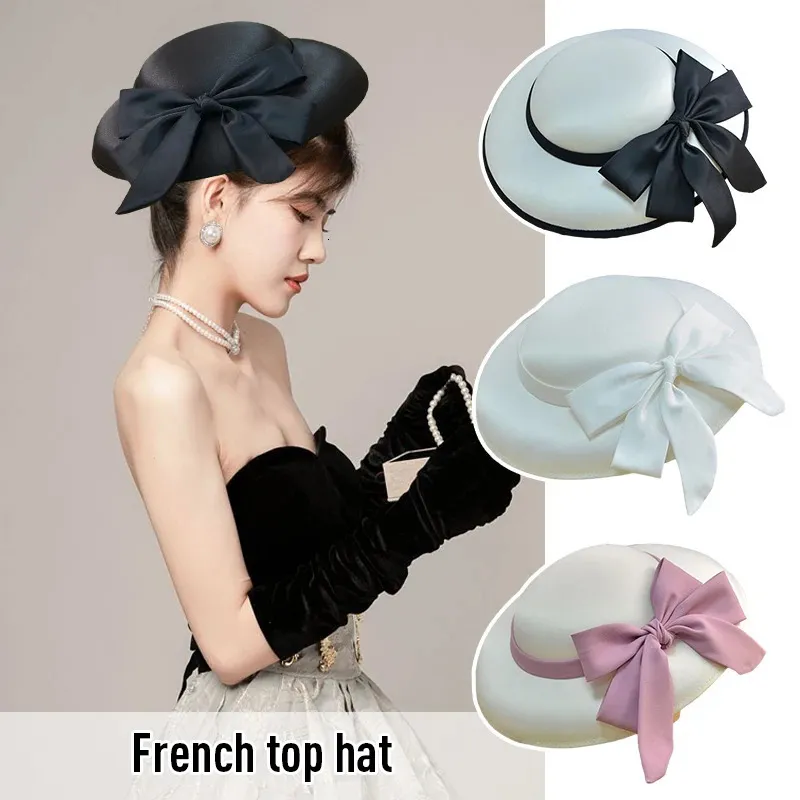 Vrouwen Franse Stijl Elegante Emmer Hoed Retro Klassieke Boog Bruids Hoeden Hoofdtooi Fedora Etentje Kerk 240111