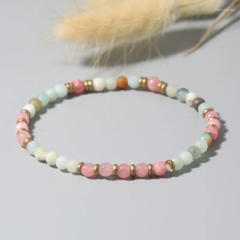 Женский браслет OAIITE, 4 мм, с розовым кристаллом, натуральный матовый камень Амазонки, энергетический подарок Рейки, ювелирные изделия для подруги
