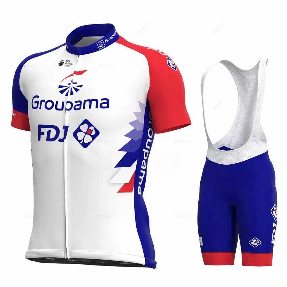Sets New 2022 GROUPAMA FDJ Team White Cycling Clothing Bike Jersey Ropa Mens Bicycle Summer Cycling Jerseys 19D Gel Pad Bike Shorts
