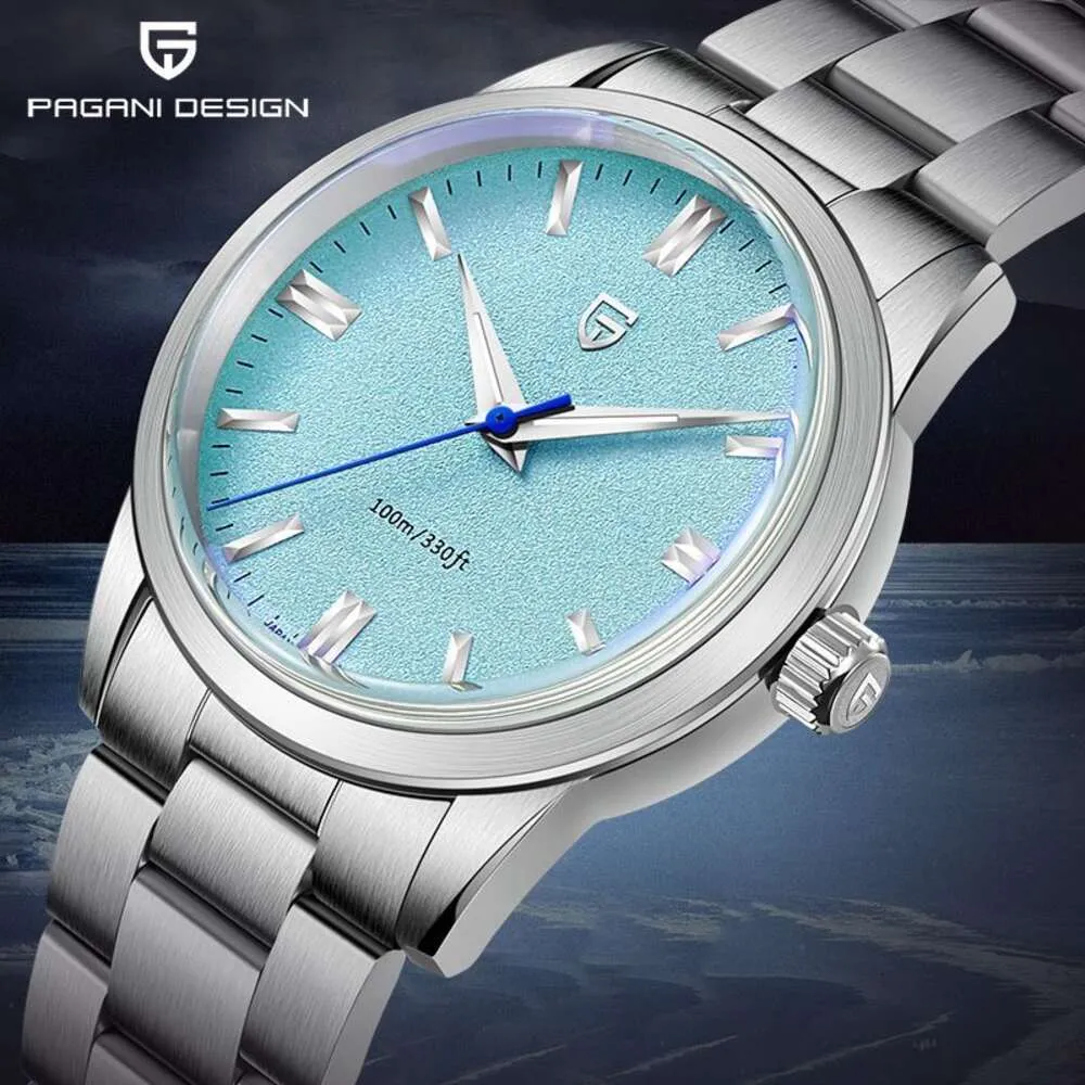 Синий свет, изготовлен из прецизионной стали, модные водонепроницаемые простые высококачественные часы с покрытием ARAF, синие часы с сокровищами, мужские кварцевые часы