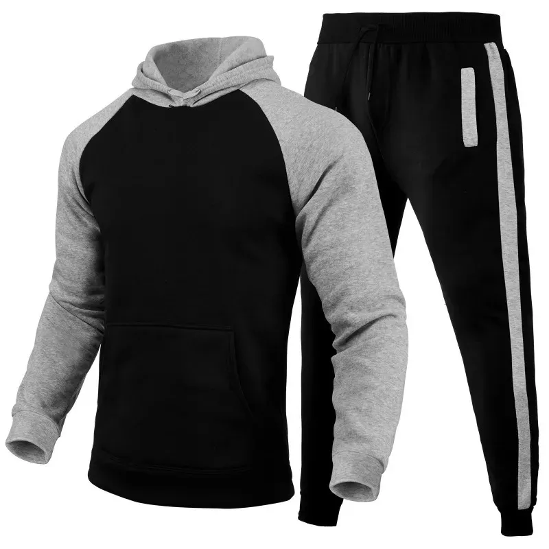 Tute da jogging autunno e inverno per uomo Felpa con cappuccio Pantaloni Tuta casual Abbigliamento sportivo maschile Abbigliamento da palestra Tuta sportiva 240112