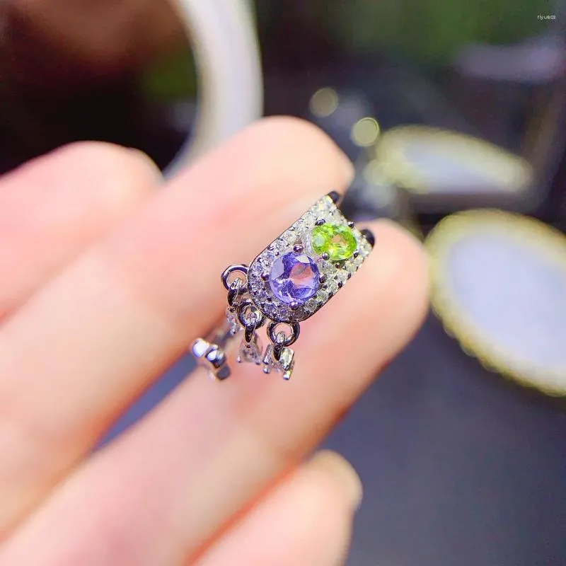 Cluster Rings FS Natural Tanzanite Olivine Ring S925 Sterling Silver Gem For Women Fine Fashion Weddings Jewelry MeiBaPJ