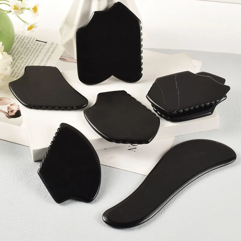 Wholesales Black Bian Stone Gua Sha Massage Tools Beauty Scraping Guasha Board for Body Face Skin Tightening Anti-Aging