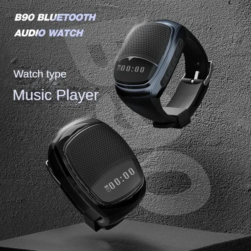 Haut-parleurs B90 poignet sans fil Bluetooth haut-parleur montre créative Mini Audio Sports de plein air affichage Intelligent carte Portable Radio appels gratuits