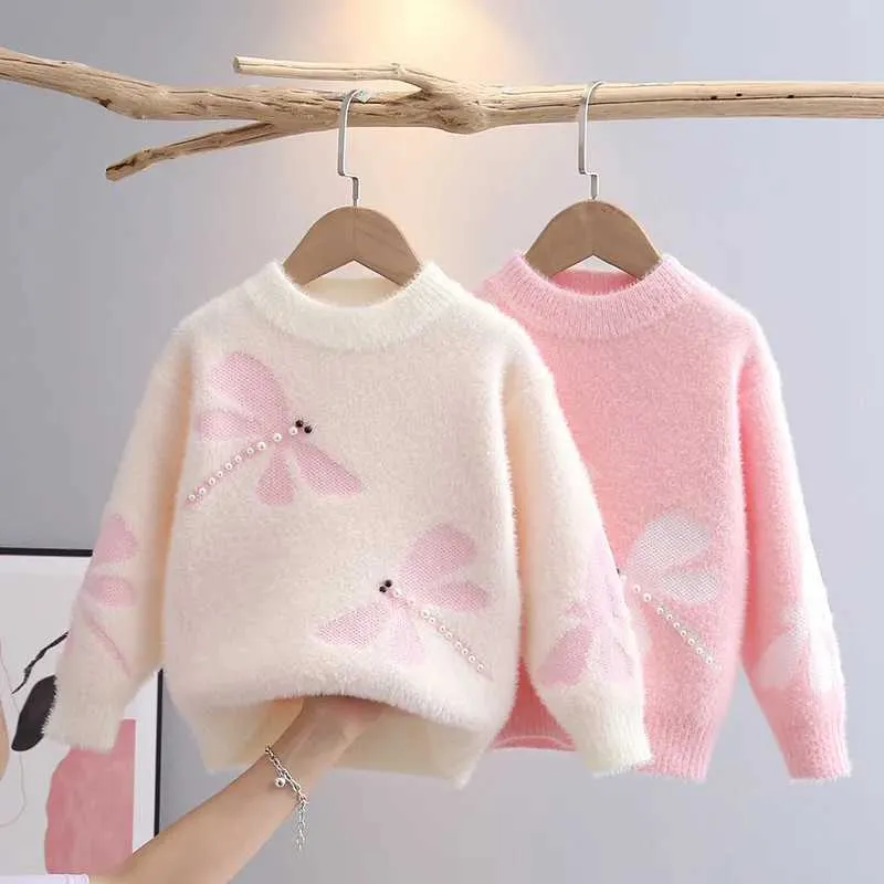 Pulóver Bonito suéter para niños Otoño Invierno 2023 Bebé Patrón de libélula Jersey Camisa de fondo Suéteres de estilo preppy para niñas GY09221L2401