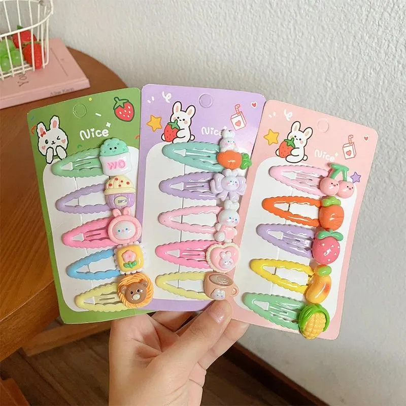 Accessori per capelli Set da 5 pezzi Cartoon Color Fruit Animali marini Clip ellittiche per bambine Cute Kawaii Fancy Tornante Moda