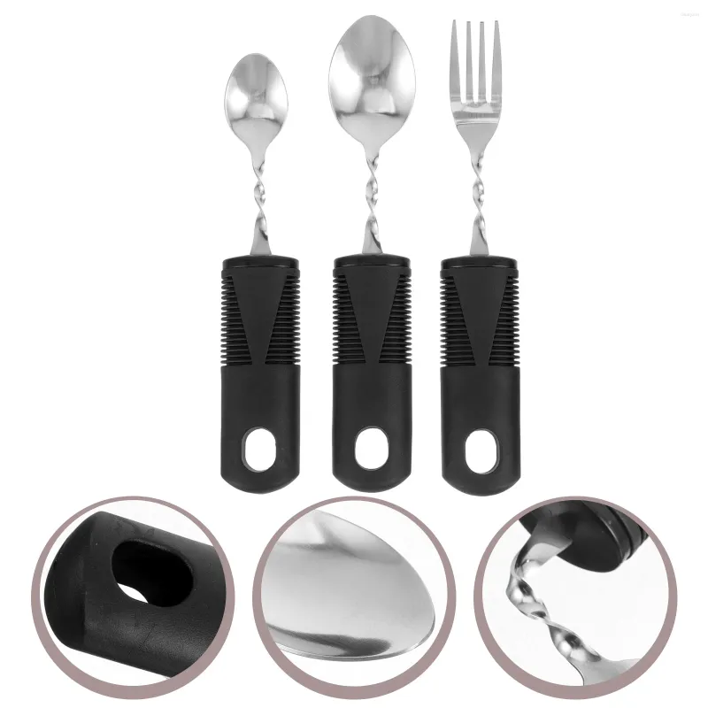 Conjuntos de vajilla 3 PCS Cubiertos doblables Utensilios ponderados para ancianos discapacitados Vajilla Mango de goma Acero inoxidable Adultos adaptables