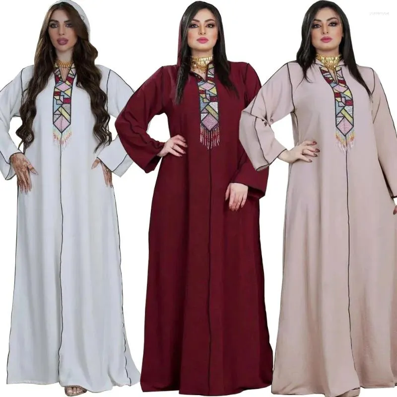 Vêtements ethniques Rouge Blanc Rose Robe à capuche Fête de mariage Robe traditionnelle Femme Jalabiyat Ramadan Cadeau musulman Caftan Marocain Oversize