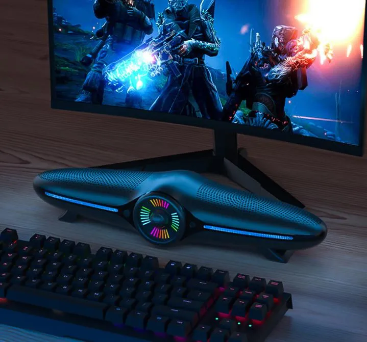 Haut-parleurs de jeu pour PC, barre de son de bureau pour ordinateur portable, tablettes, stéréo filaire avec radiateurs passifs, lumière RGB, haut-parleur 7667584